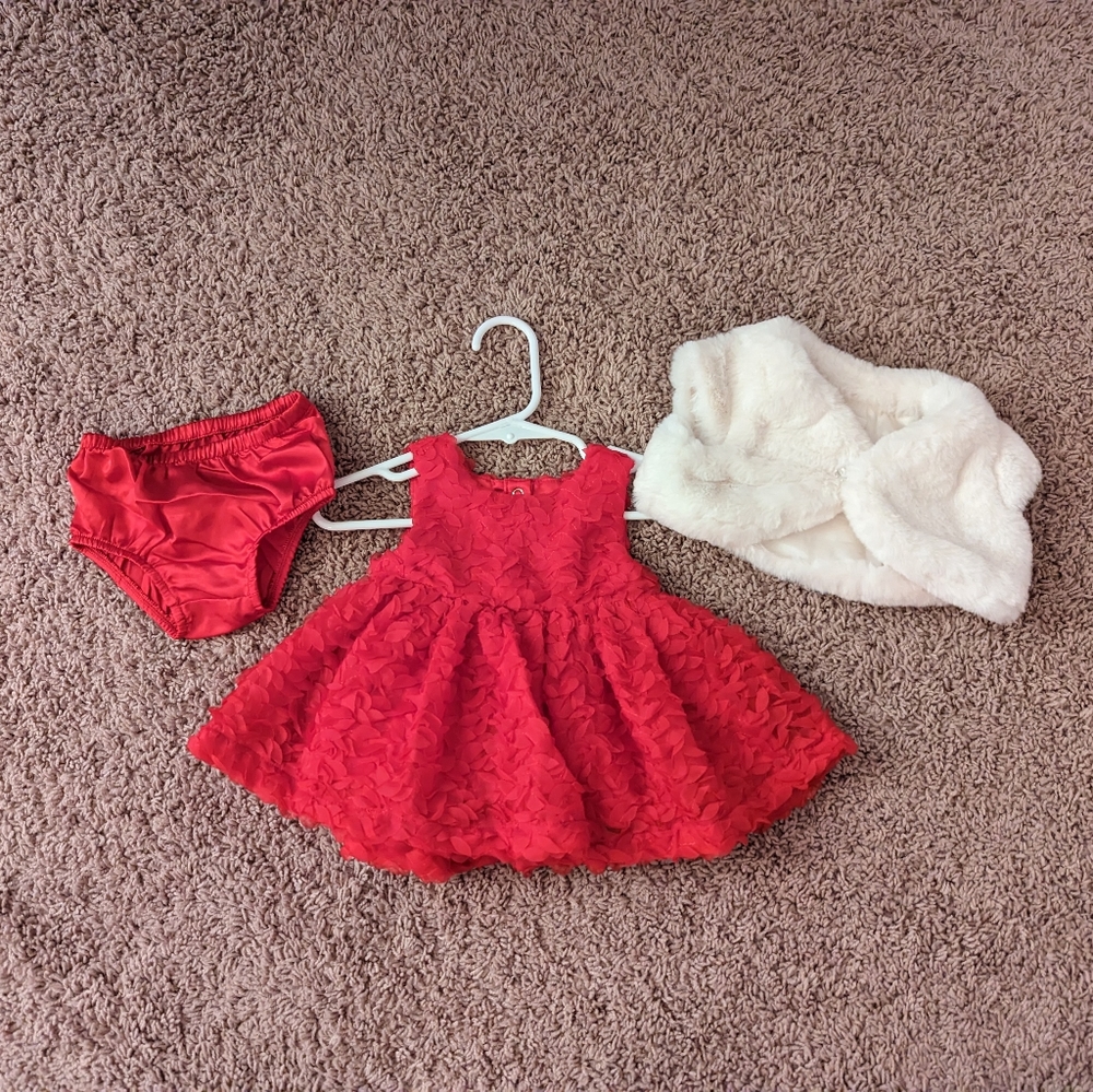 Baby Girl Dress With Fur Shrug